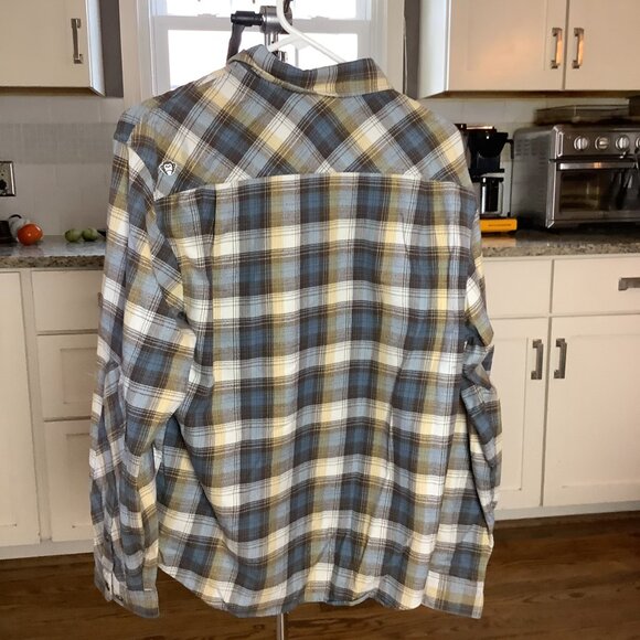 Howler Bros Harker Flannel Shirt Medium Brown Blue Cream - Picture 2 of 5